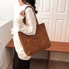 Casual Canvas Shoulder Bag Solid Handbag All Match Storage Bag