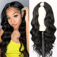 Natural Curly V Part Wig Long Body Wave Synthetic Wig