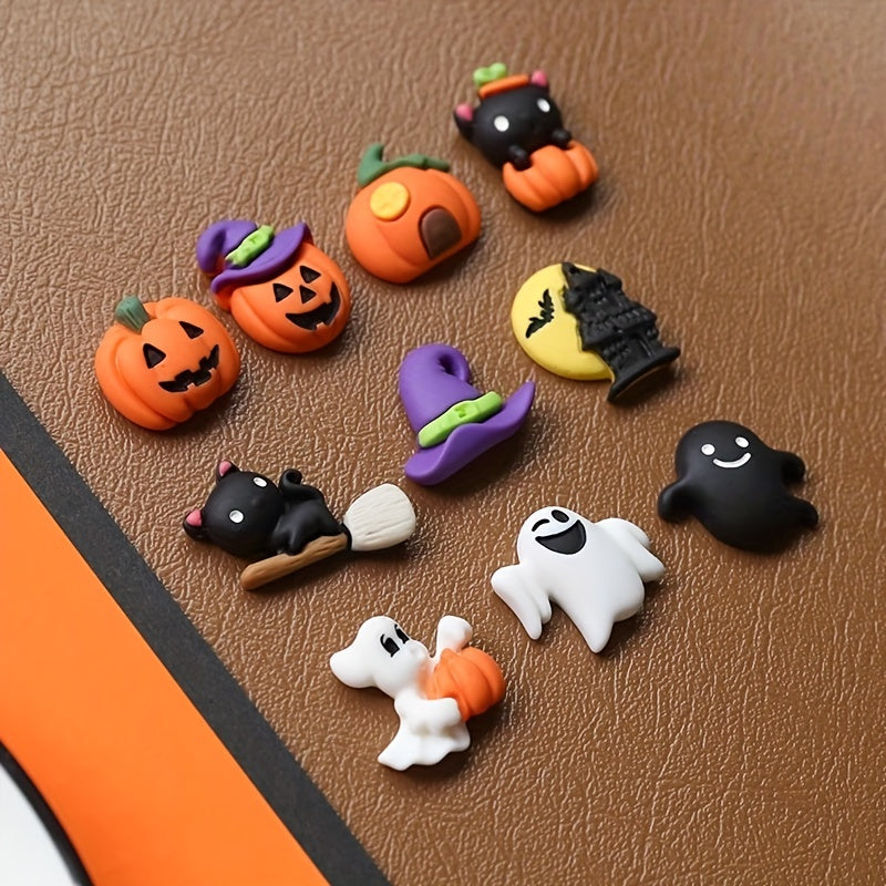 10pcs Halloween Resin Ornaments Charms Spider Skull Pumpkin Bat DIY Craft Decor