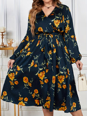 Floral Print Lantern Sleeve Dress with Belt
