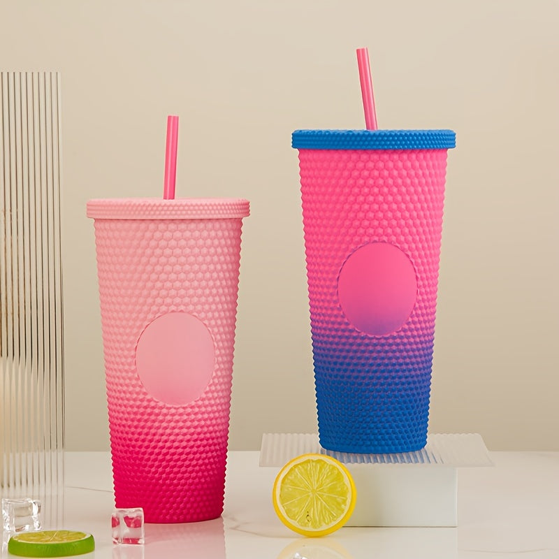 24oz Double Wall Plastic Straw Cup Frosted Gradient Water Cup