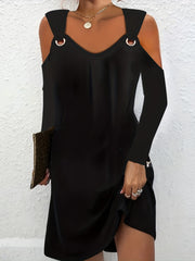  Casual Dress Women's Plus Solid Cold Shoulder Long Sleeve Mini Dress