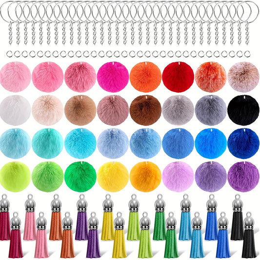 80pcs Faux Fur Ball Keychain Set With Tassel