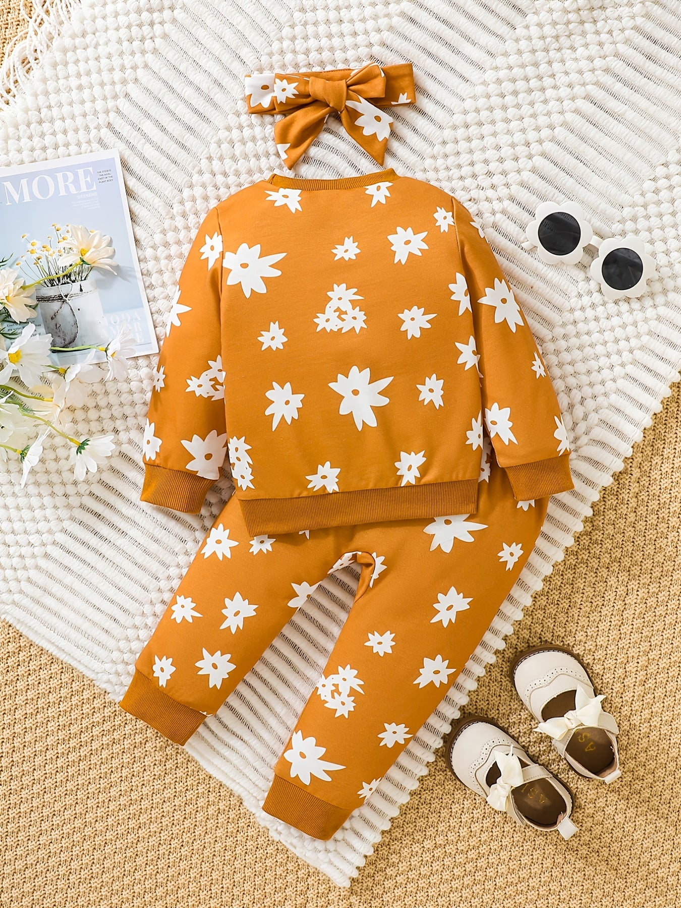 Autumn Kids Casual Outfit Floral Sweatshirt & Pants Set