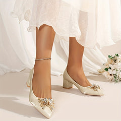 Chunky Heeled Pointed Toe Pumps Wedding Shoes