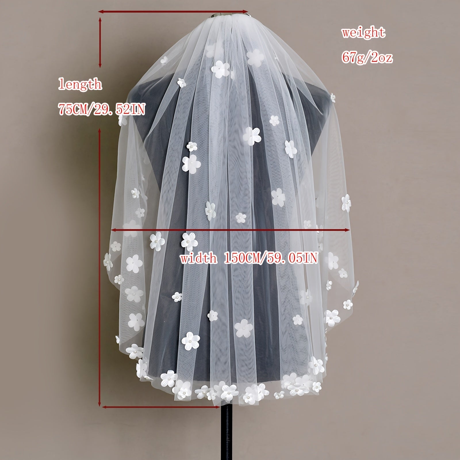 Sheer Bridal Veil Headpiece with Floral Embellishments