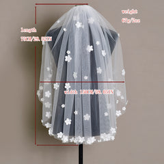 Sheer Bridal Veil Headpiece with Floral Embellishments