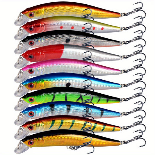 10pcs Minnow Bass Fishing Lures Kit Trout Catfish Musky Bluegill Crankbait