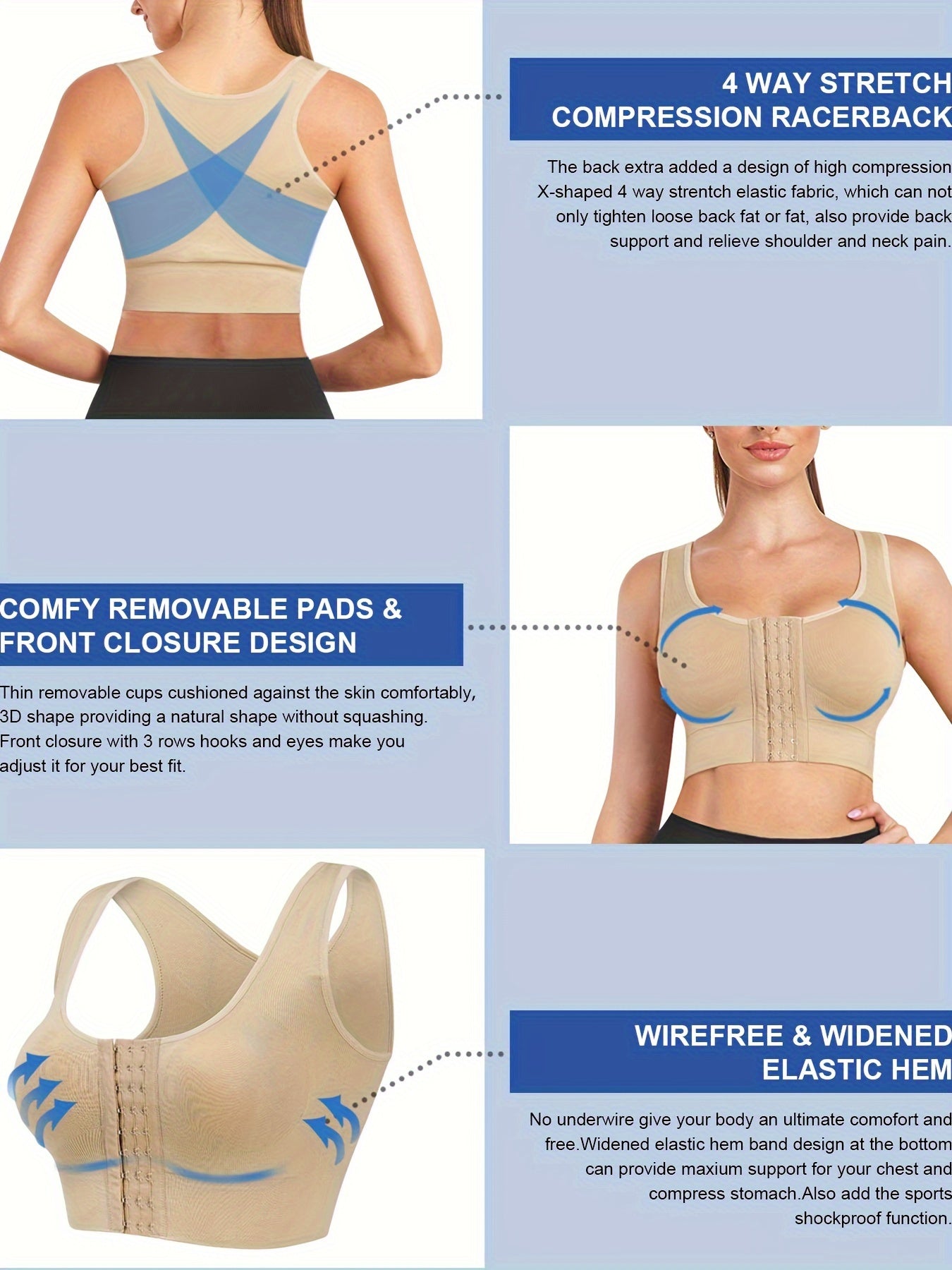 Full Coverage Open Front Sports Bra Yoga Running Activewear