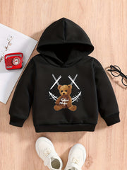 Teddy Bear Print Baby Boys Hooded Sweatshirt
