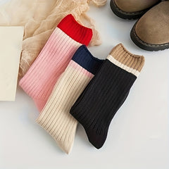 Colorblock Ribbed Socks College Style All match Socks Women