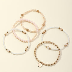 Flat Round Pendant Beaded Bracelet Set 5 Pcs