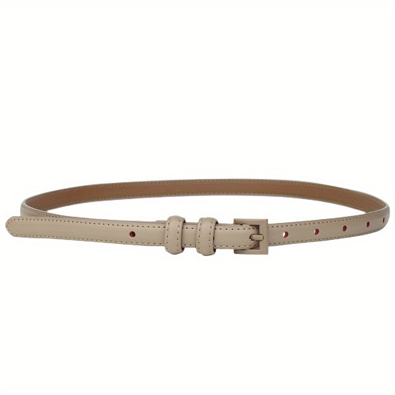 Solid Thin Leather Belt Square Pin Buckle Waistband Decorative