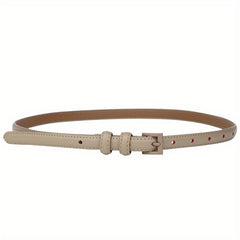 Solid Thin Leather Belt Square Pin Buckle Waistband Decorative