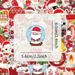 50-Pack Red Christmas Waterproof Stickers for Skateboards Bottles