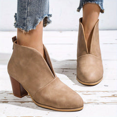 Women's Block Heel Short Boots Slip-On Comfortable Closed Toe Shoes
