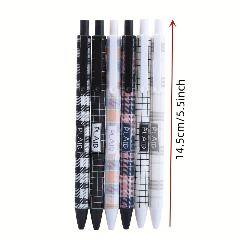 6pcs Plaid Pattern Press Pens 0.5mm Gel Pens for Students Office