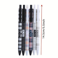 6pcs Plaid Pattern Press Pens 0.5mm Gel Pens for Students Office
