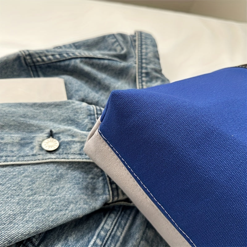 Colorblock Hobo Bag Large Capacity Canvas Shoulder Bag Women's Casual Handbag