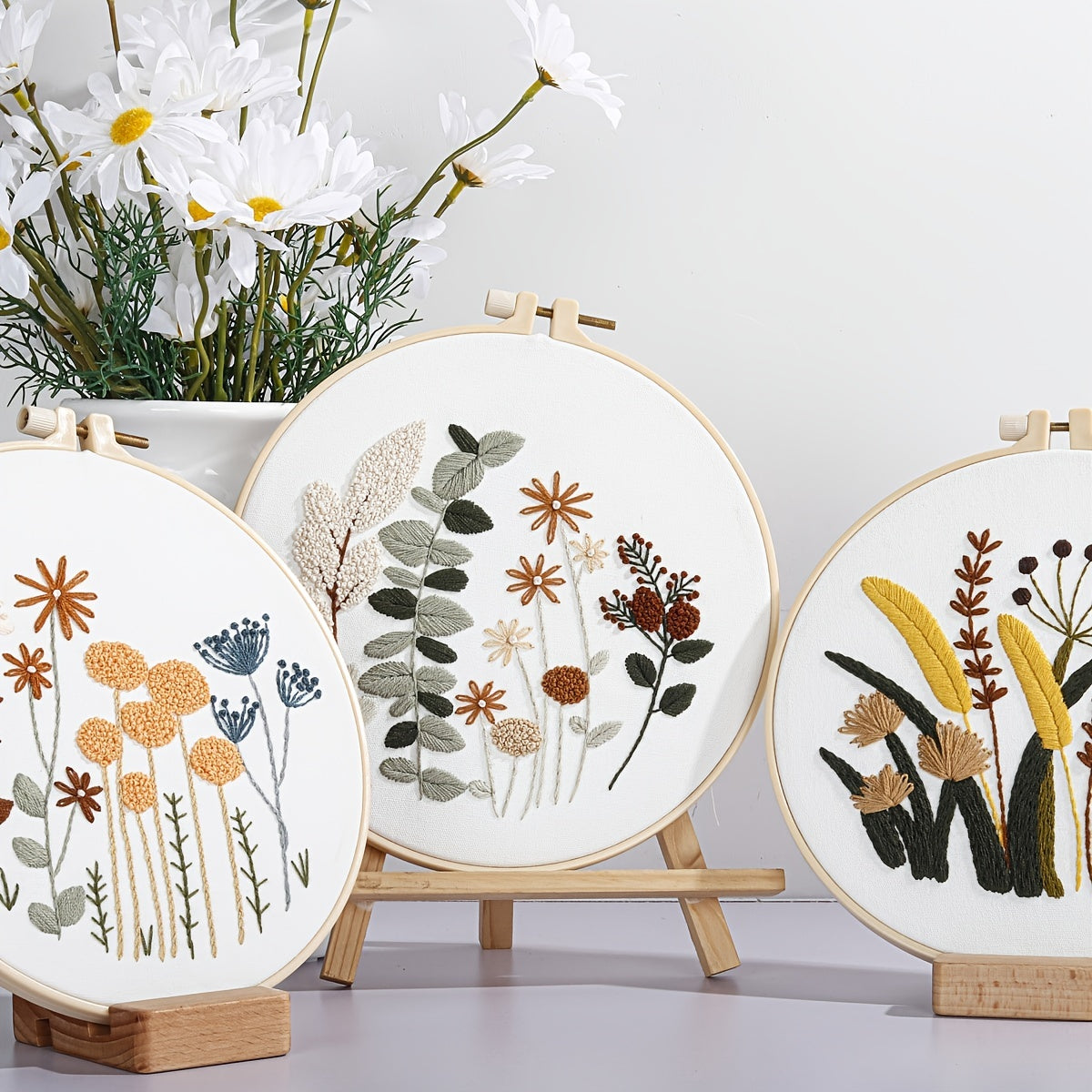 4pcs Flowers Plants Embroidery Kit 7 9 Inch Hoop