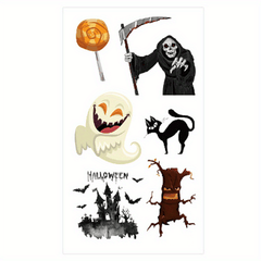 Cartoon Witch Pumpkin Bat Halloween Horror Tattoo Sticker