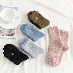 8 Pairs Heart Embroidery Fuzzy Socks Women's Stockings