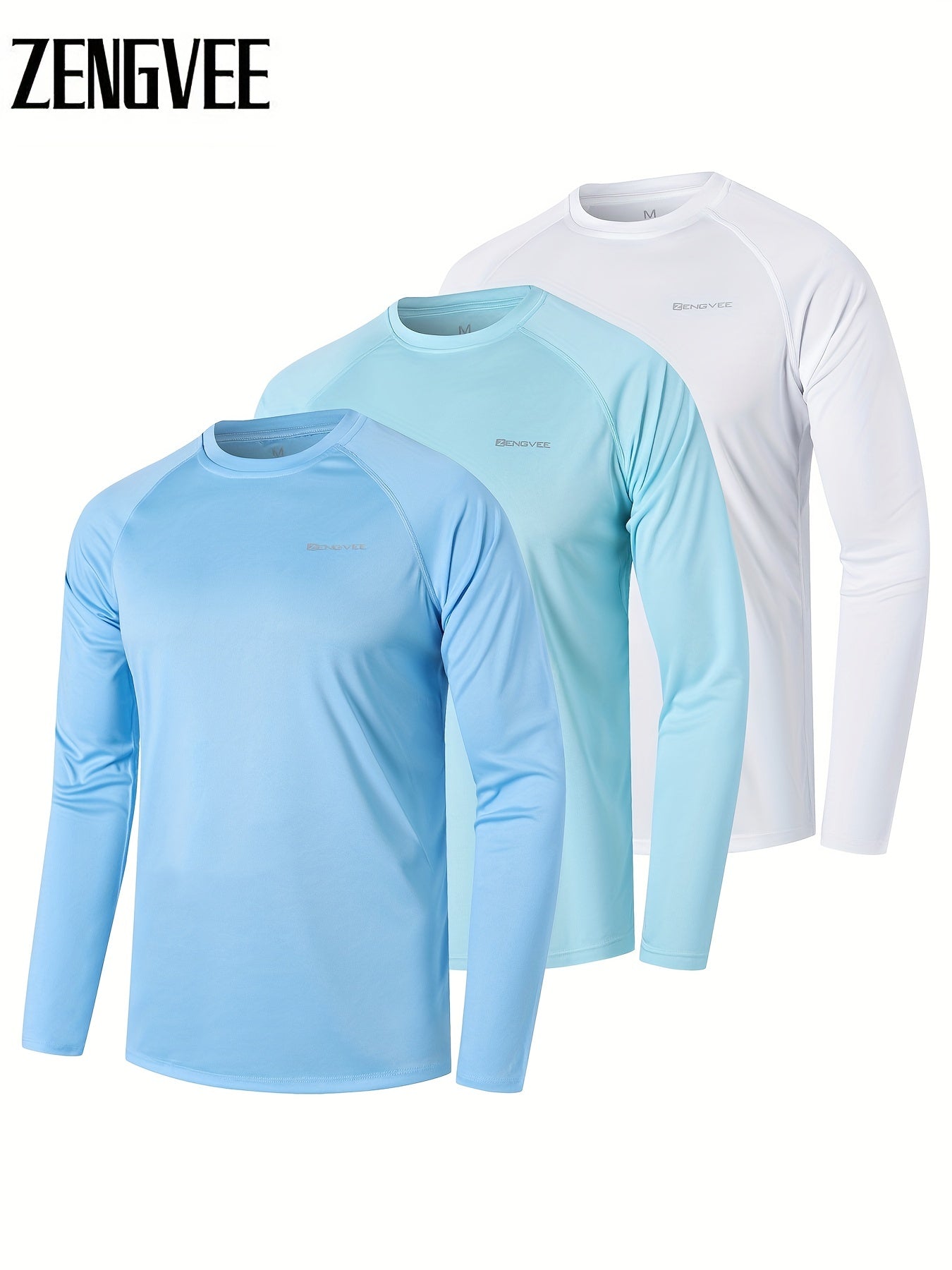 3 Pcs Men's UPF 50 Sun Protection T shirts Long Sleeve Quick Dry Tops