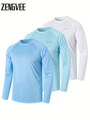 3 Pcs Men's UPF 50 Sun Protection T shirts Long Sleeve Quick Dry Tops