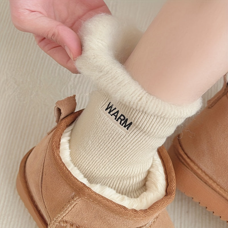 4 Pairs Letter Print Plush Lined Socks for Women