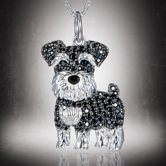Schnauzer And Rhinestone Pet Pendant Necklace Dog Animal Jewelry