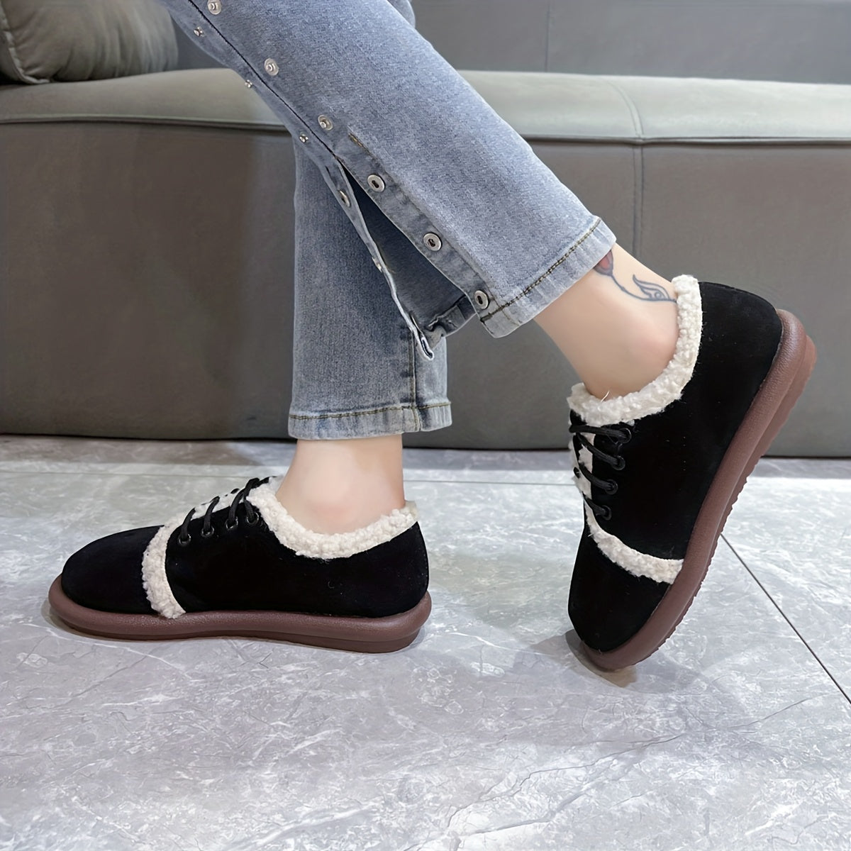 Women's Plush Lined Retro Low Top Snow Shoes