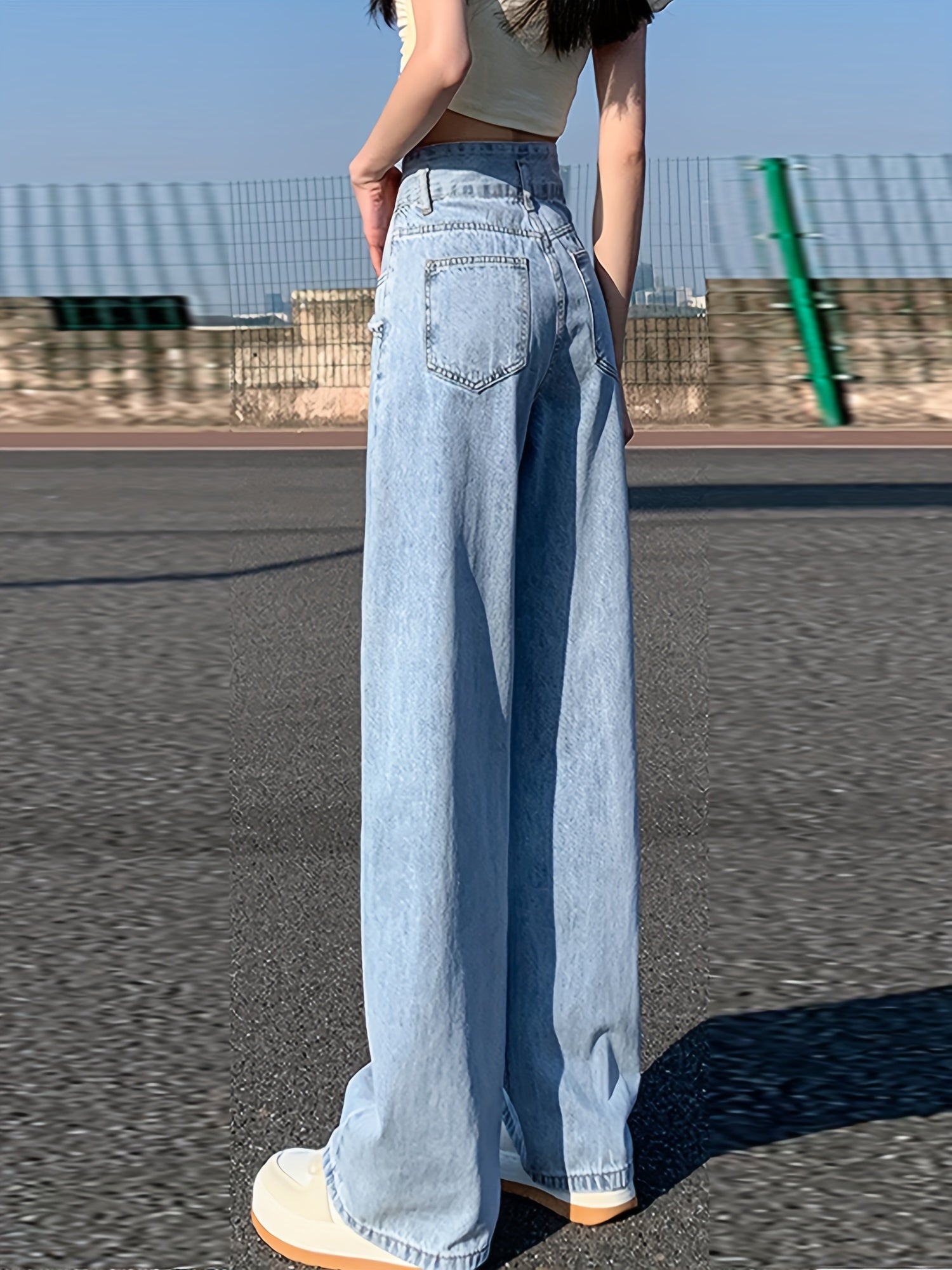 High Waist Loose Fit Straight Jeans Non Stretch High Rise Denim Pants