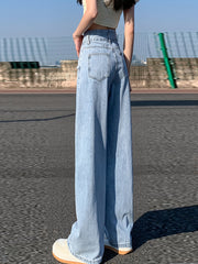 High Waist Loose Fit Straight Jeans Non Stretch High Rise Denim Pants