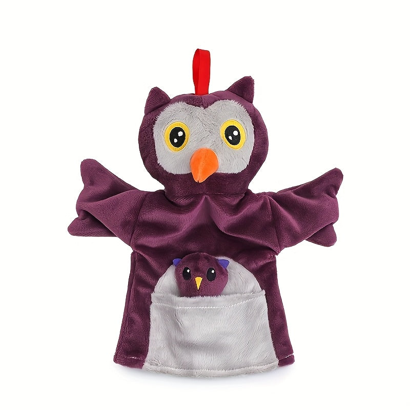 Plush Owl Hand Puppet with Red Beak & Yellow Eyes Storytelling Toy