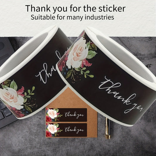 60pcs Thank You Stickers With Flowers 2.54x7.62 cm Self-adhesive Matte Stickers