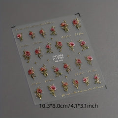 5D Embossed Rose Flower Nail Sticker Decals