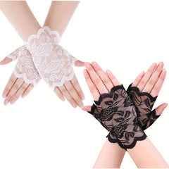 Women's Lace Gloves Half Fingerless Outdoor Driving Sun Protection Gloves