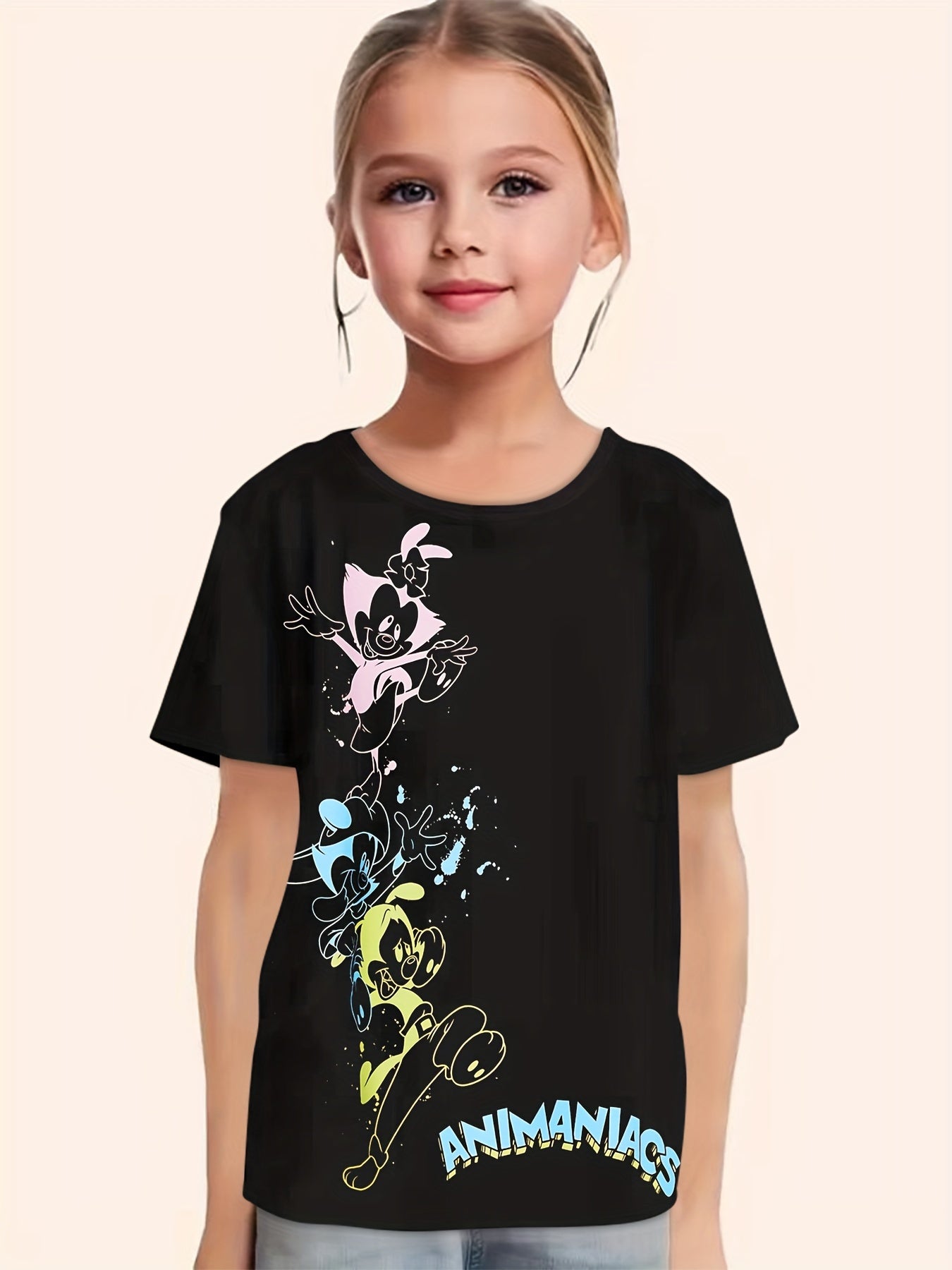 Girls Cartoon Graphic Short Sleeve T-shirt - Summer Gift