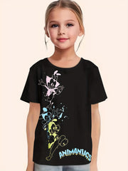 Girls Cartoon Graphic Short Sleeve T-shirt - Summer Gift