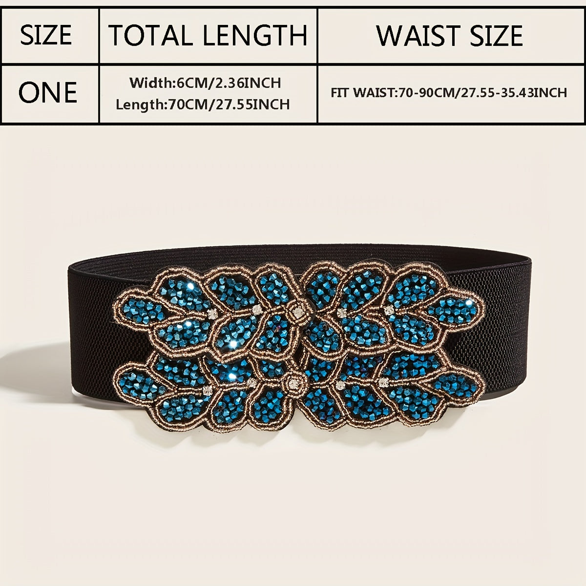 Wide Elastic Belt Double Row Rhinestone Flower Waistband