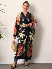 Boho Kimono Tribal Print Long Sleeve Beachwear