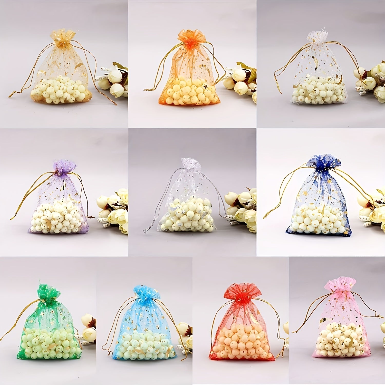 100pcs Sheer Moon Star Organza Gift Bag Mix Organza Favor Bags Gift Pouch