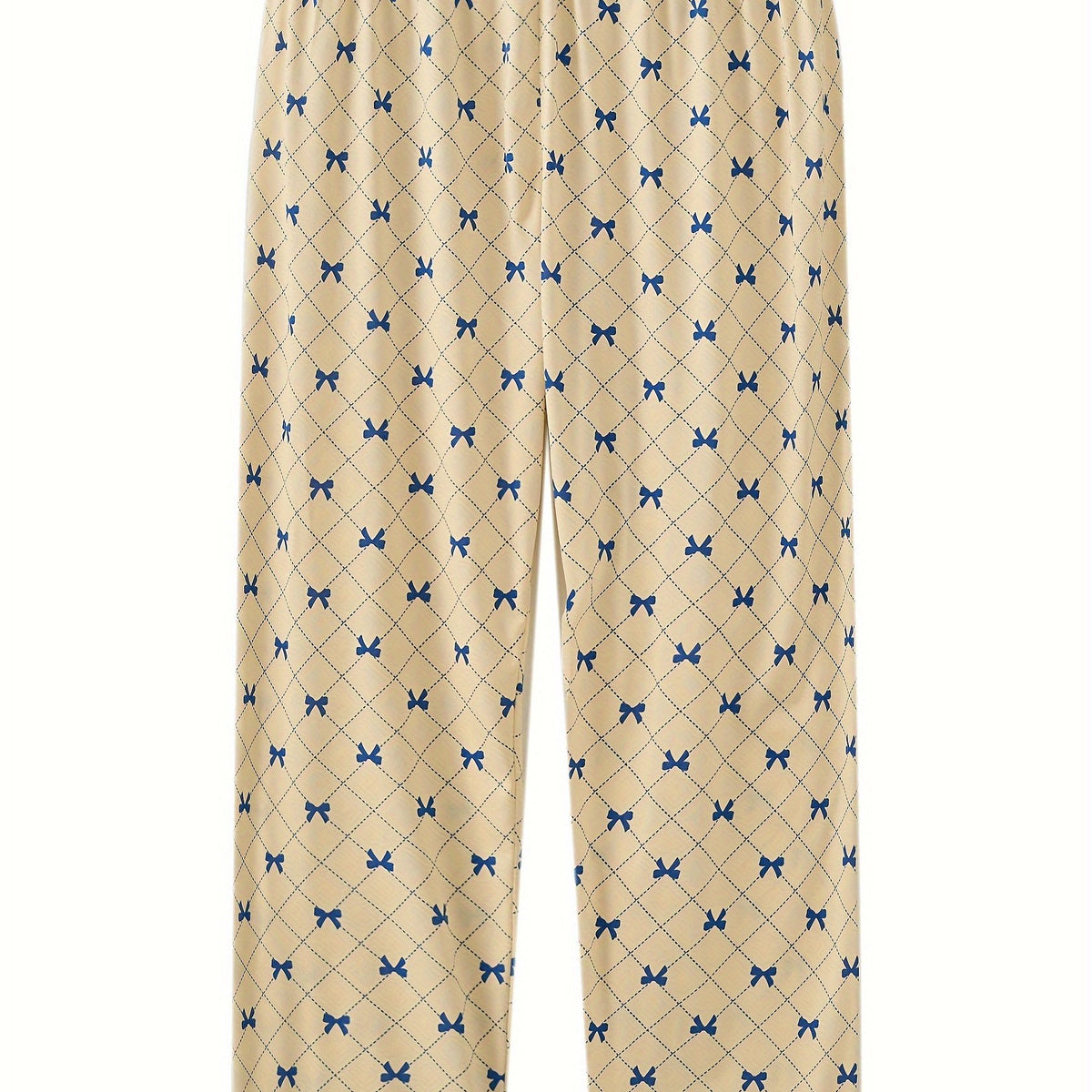  Bow Knot & Argyle Print High Waist Loose Home Wear Pants