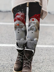 Snowman Print High Waist Leggings for Winter
