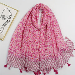 Boho Green Floral Tassel Scarf Shawl for Women