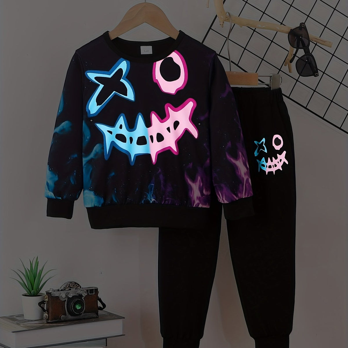 Funny Face Toddler Boy's 2pcs Halloween Sweatshirt & Sweatpants Set