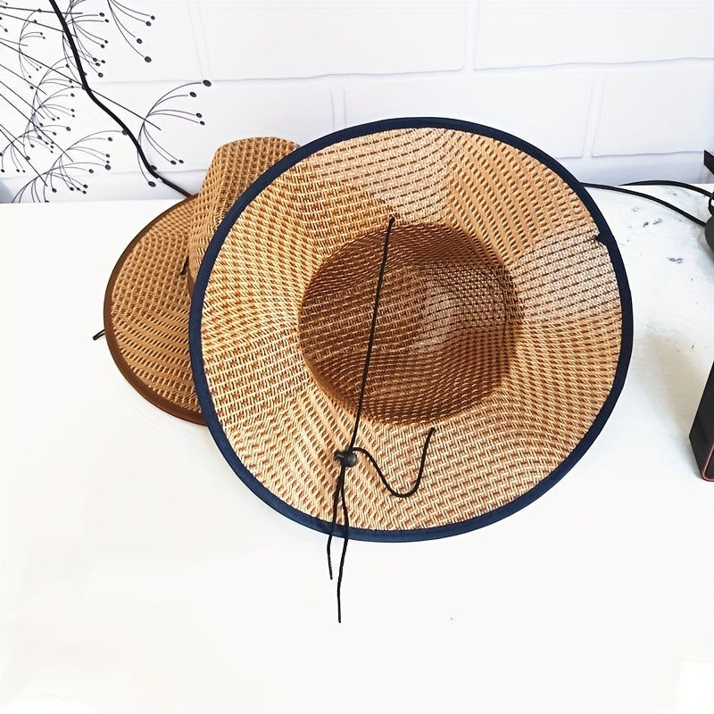 Men's Cowboy Hat Sunshade Straw Hat Men's Summer Outdoor Big Brim