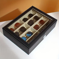 8 Slots Sunglasses Organizer PU Leather Eyewear Display Case