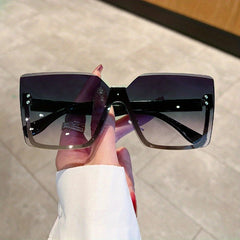 Square Rimless Sunglasses Casual Rivet Decor Gradient Glasses UV400