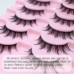 7 Pairs Faux Mink Hair False Eyelashes for Anime Cosplay Natural Look Reusable